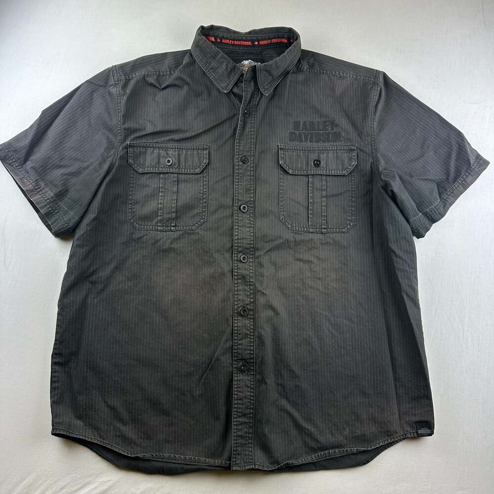 Harley-Davidson Black Pinstripe Short-Sleeve Button-Up Shirt, Size XL
